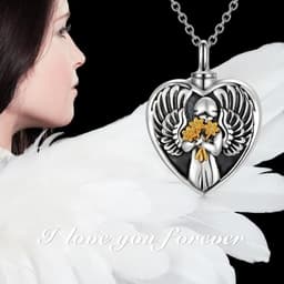 image-Sterling Silver Angel Cremation Mother Daughter Urn for Ashes Keepsake Memory Necklace