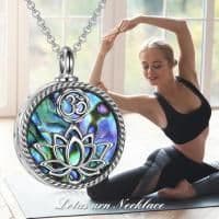 image-925 Sterling Silver Yoga Lotus Urn with Abalone Shell Memorial Cremation Necklace Jewelry