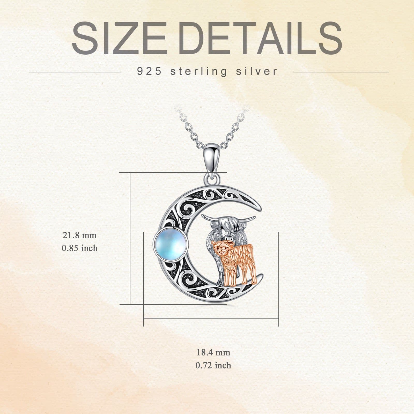 image-Mother Kids Highland Cow Moon 925 Sterling Silver Necklace With Moonstone