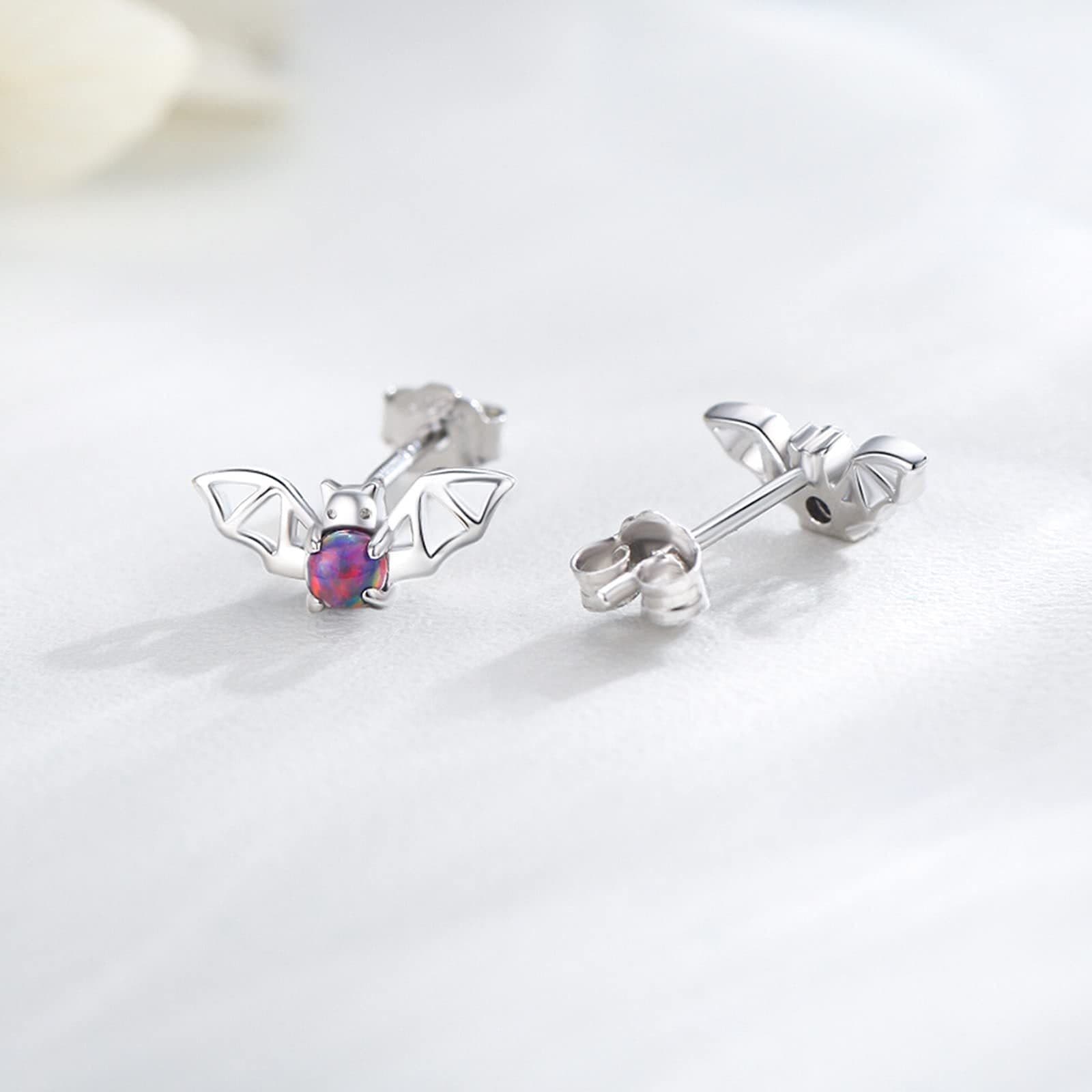 image-Bat Earrings 925 Sterling Silver Opal Bat Jewelry Gifts for Girls Women