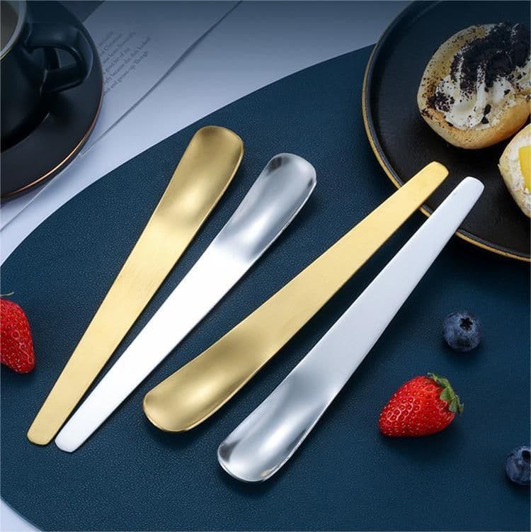 image-Coffee Dessert Golden Small Flat Spoon Stainless Steel Coffee Scoop Mixer Stirring Icecream Stirring Bar Spoon Kitchen Tableware Stainless Steel Ice Cream Spoon Dessert Spoon