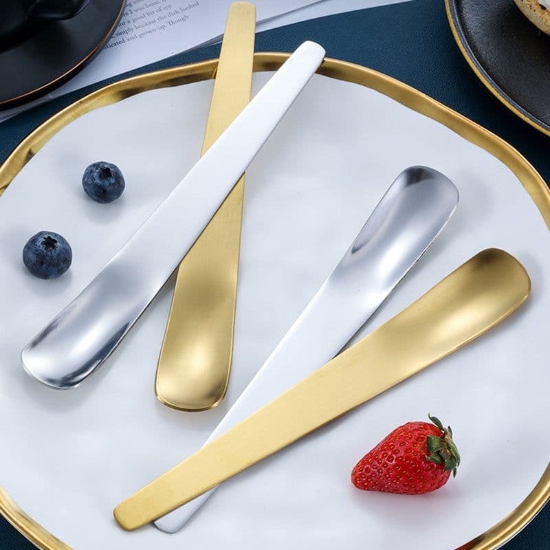 image-Coffee Dessert Golden Small Flat Spoon Stainless Steel Coffee Scoop Mixer Stirring Icecream Stirring Bar Spoon Kitchen Tableware Stainless Steel Ice Cream Spoon Dessert Spoon