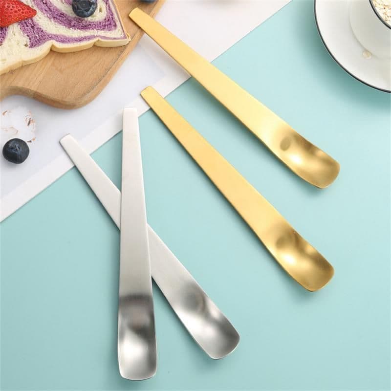image-Coffee Dessert Golden Small Flat Spoon Stainless Steel Coffee Scoop Mixer Stirring Icecream Stirring Bar Spoon Kitchen Tableware Stainless Steel Ice Cream Spoon Dessert Spoon