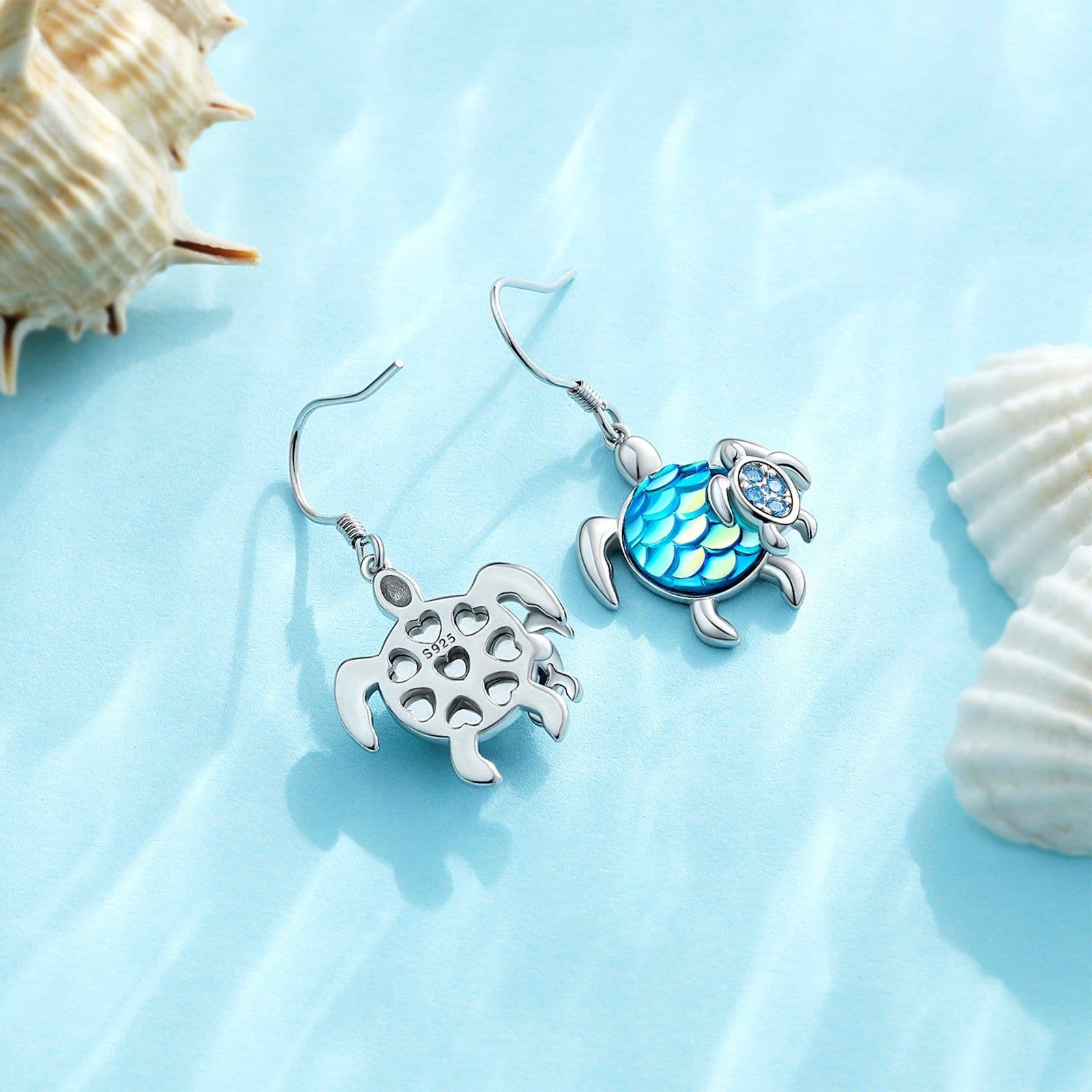 image-Turtle Earrings Sterling Silver Mom and Baby Dangle Mother and Daughter Tortoise