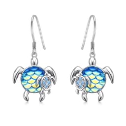 image-Turtle Earrings Sterling Silver Mom and Baby Dangle Mother and Daughter Tortoise