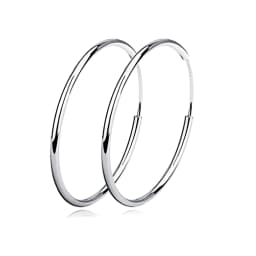 image-Sterling Silver Simple Polished Big Round Circle Hoop Earrings for Women