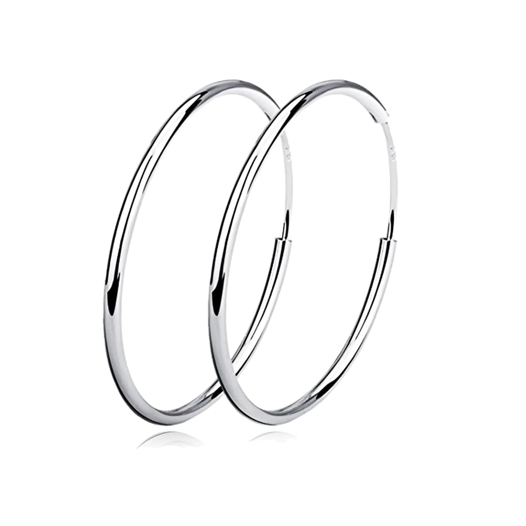 image-Sterling Silver Simple Polished Big Round Circle Hoop Earrings for Women