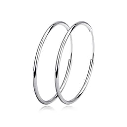 image-Sterling Silver Simple Polished Big Round Circle Hoop Earrings for Women