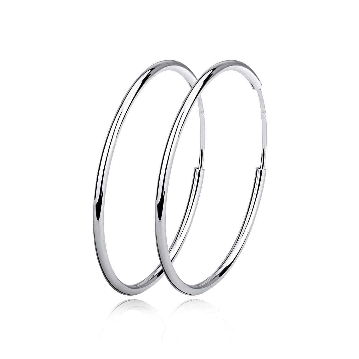 image-Sterling Silver Simple Polished Big Round Circle Hoop Earrings for Women