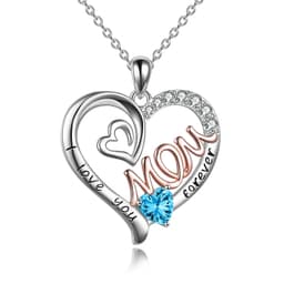 image-Mom Necklace S925 Sterling Silver Heart CZ Pink Stone Love Mum Pendant Birthstone Jewelry for Women Mother Gifts