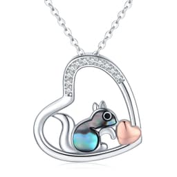 image-925 Sterling Silver Squirrel Abalone Shell Cubic Zirconia Cute Animal Heart Pendant Necklace