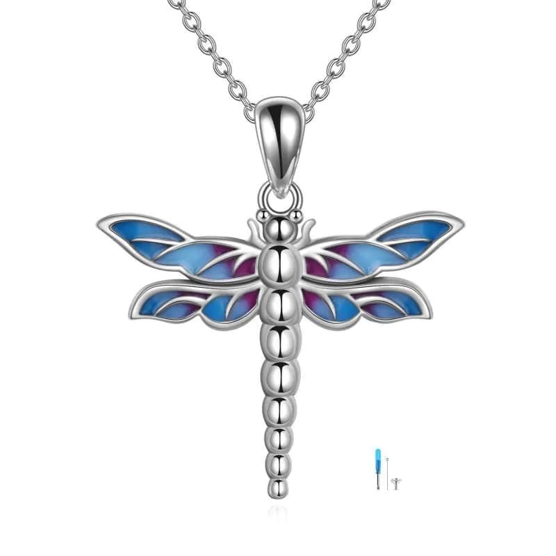 image-Sterling Silver Dragonfly Urn for Ashes Opal Dragonfly Cremation Necklace Jewelry