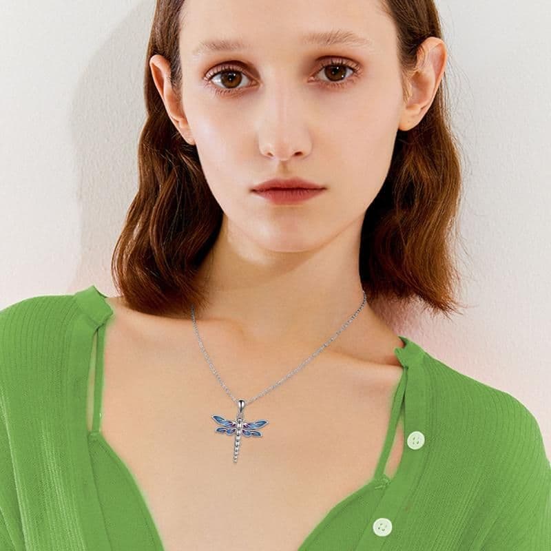 image-Sterling Silver Dragonfly Urn for Ashes Opal Dragonfly Cremation Necklace Jewelry