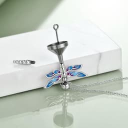 image-Sterling Silver Dragonfly Urn for Ashes Opal Dragonfly Cremation Necklace Jewelry