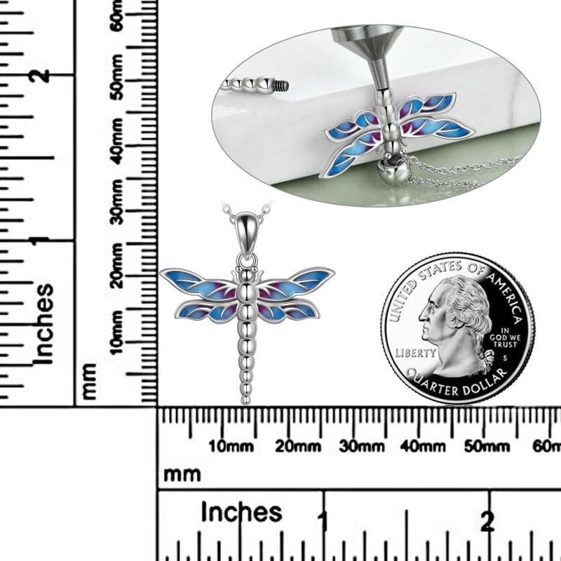 image-Sterling Silver Dragonfly Urn for Ashes Opal Dragonfly Cremation Necklace Jewelry