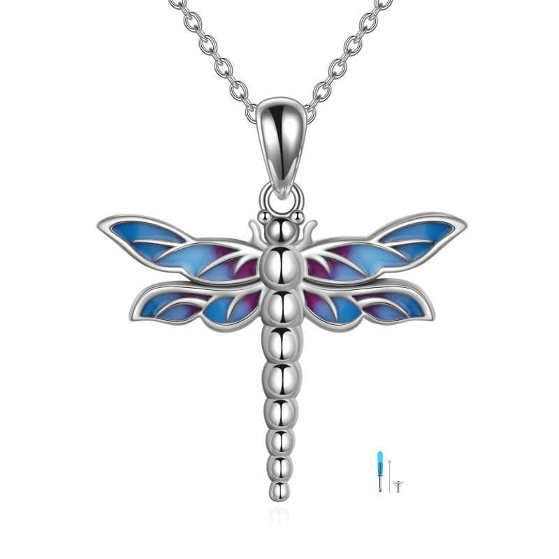 image-Sterling Silver Dragonfly Urn for Ashes Opal Dragonfly Cremation Necklace Jewelry