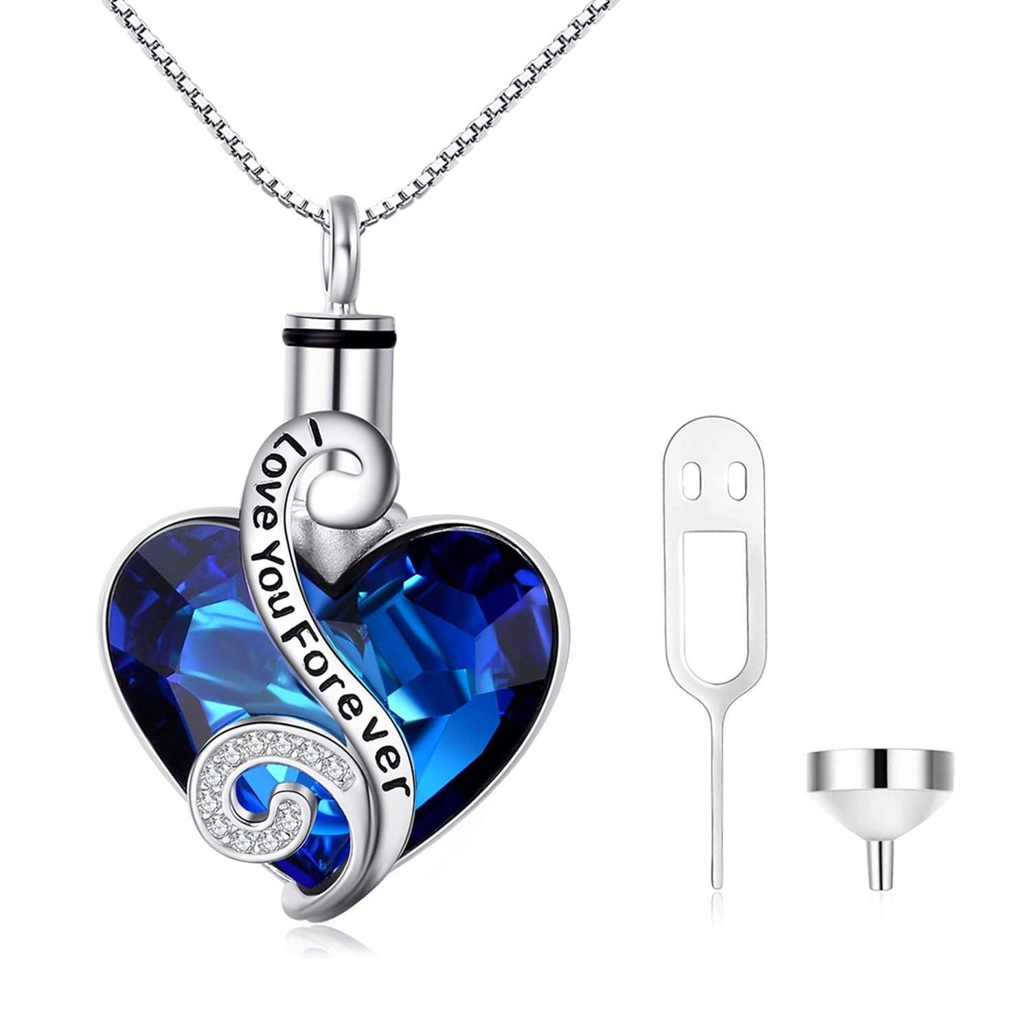 image-Crystal from Austria Heart Urn Cremation Keepsake Necklace in White Gold Plated Sterling Silver
