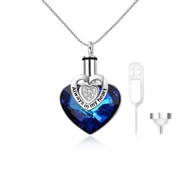 image-Crystal from Austria Heart Urn Cremation Keepsake Necklace in White Gold Plated Sterling Silver