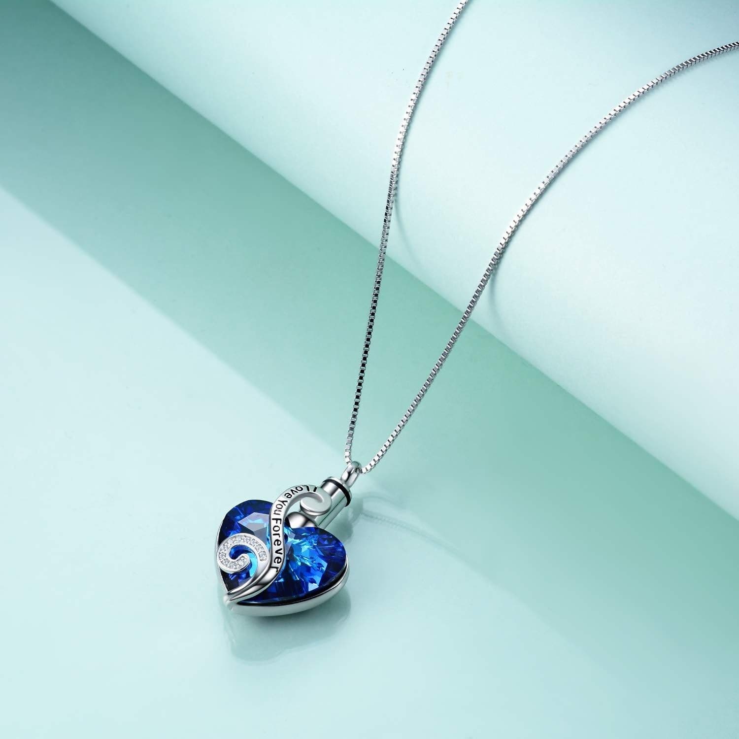 image-Crystal from Austria Heart Urn Cremation Keepsake Necklace in White Gold Plated Sterling Silver