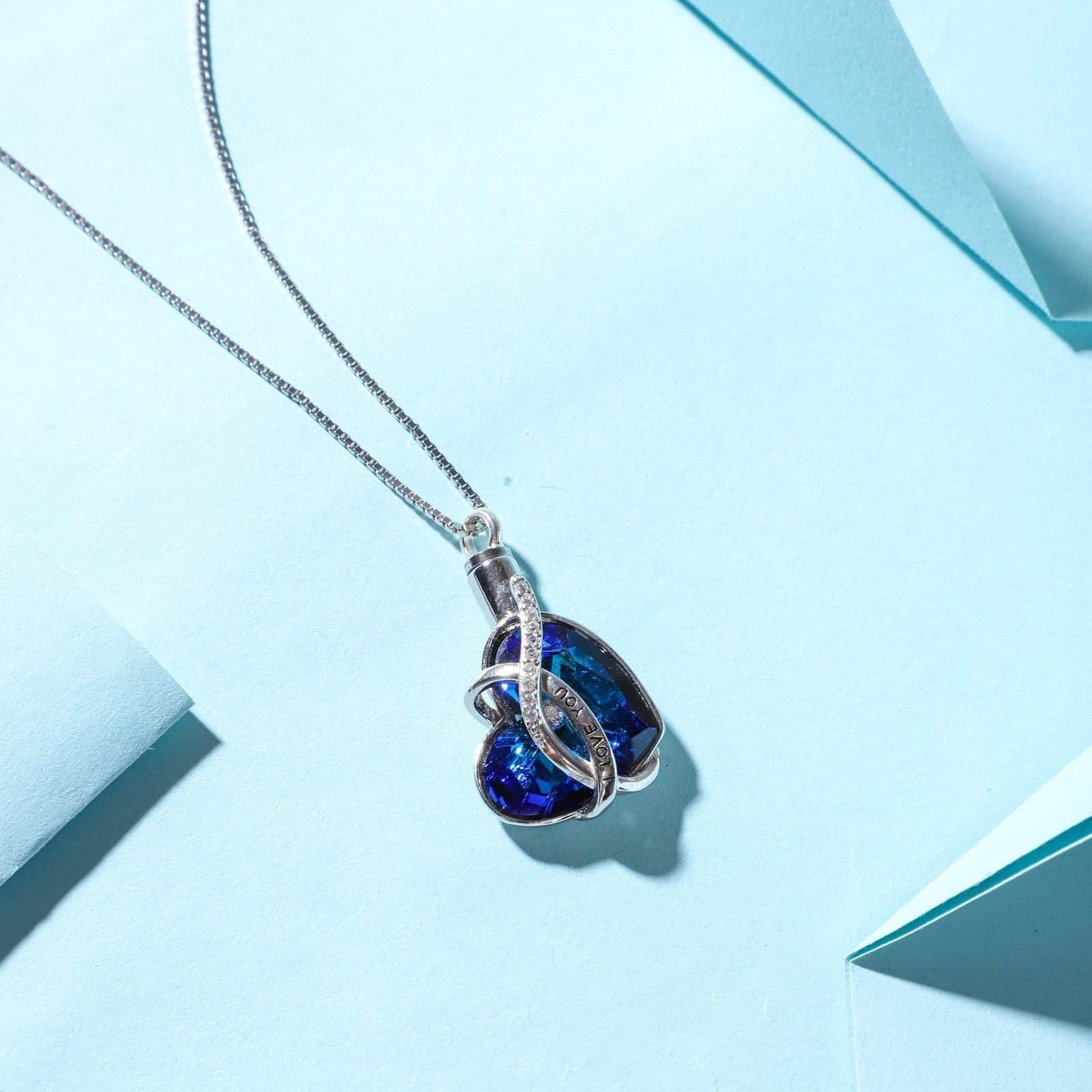 image-Crystal from Austria Heart Urn Cremation Keepsake Necklace in White Gold Plated Sterling Silver
