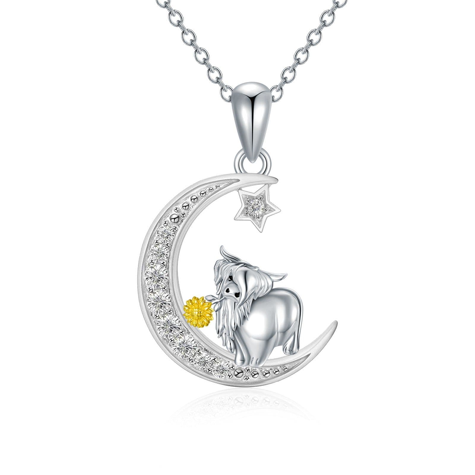 image-Highland Cow Necklace Sterling Silver Cow Pendant Sunflower Necklace Cow Jewelry Gifts for Women Girls Cow Lovers