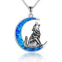 image-Sterling Silver Wolf Opal Moon Pendant Necklace Gifts for Women