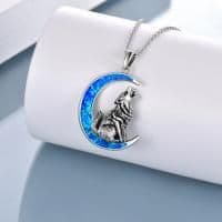 image-Sterling Silver Wolf Opal Moon Pendant Necklace Gifts for Women