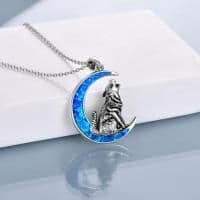 image-Sterling Silver Wolf Opal Moon Pendant Necklace Gifts for Women