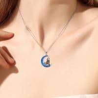 image-Sterling Silver Wolf Opal Moon Pendant Necklace Gifts for Women