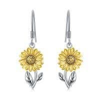image-925 Sterling Silver Sunflower Dangle Earrings for Women Girls Teen