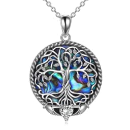 image-Claddagh Celtic Tree of Life Necklace with Abalone Shell for Women Sterling Silver