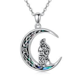 image-Celtic Knot Bunny Moon Necklace Sterling Silver Abalone Shellfish Pendant Jewelry Gifts