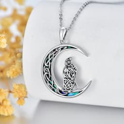 image-Celtic Knot Bunny Moon Necklace Sterling Silver Abalone Shellfish Pendant Jewelry Gifts