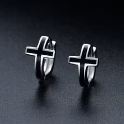 image-Black Cross Huggie Earrings in Sterling Silver Unisex Hoops