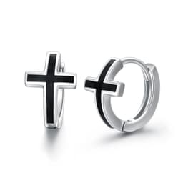 image-Black Cross Huggie Earrings in Sterling Silver Unisex Hoops
