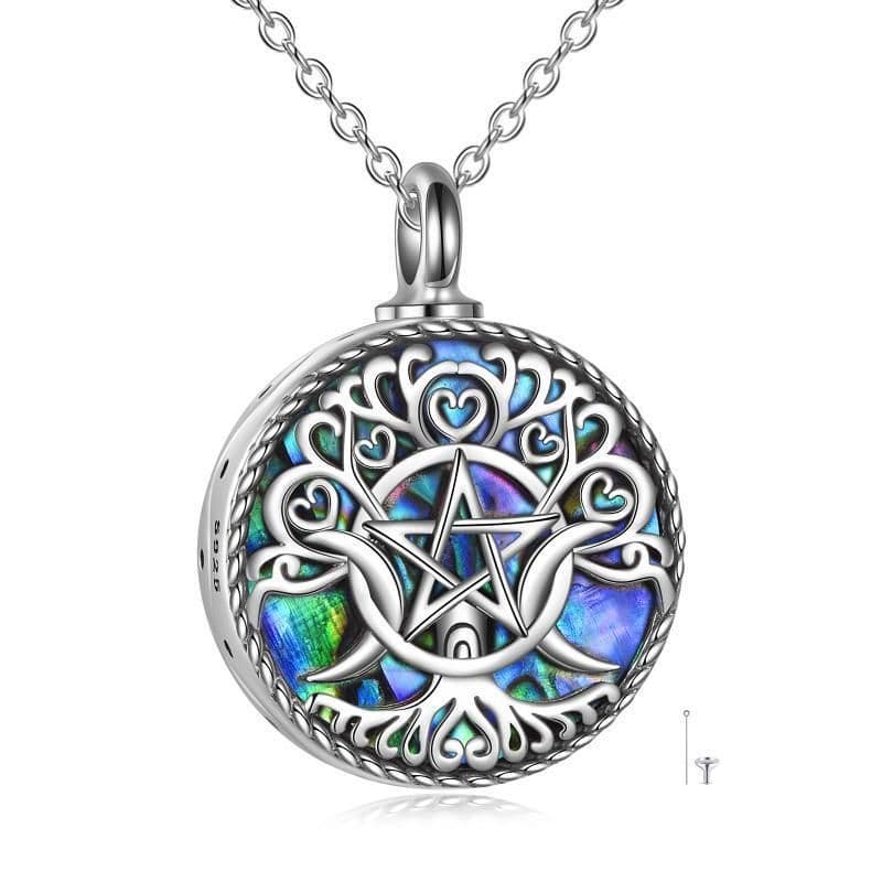 image-Sterling Silver Triple Moon Goddess Urn Necklace for Ashes Pagan Wiccan Jewelry