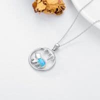 image-Mama Bear Necklace Sterling Silver Mother Daughter Blue Opal Animal Necklace Pendant Gift for Women Girls