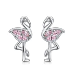 image-Pink Flamingo CZ Stud Earrings in White Gold Plated Sterling Silver
