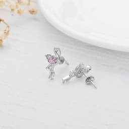 image-Pink Flamingo CZ Stud Earrings in White Gold Plated Sterling Silver