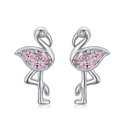 image-Pink Flamingo CZ Stud Earrings in White Gold Plated Sterling Silver