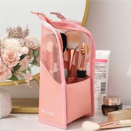 image-Makeup Brush Case Makeup Brush Holder Travel Waterproof Cosmetic Bag Stand-up Foldable Makeup Cup With Zipper