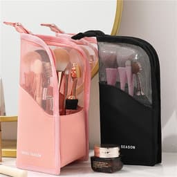 image-Makeup Brush Case Makeup Brush Holder Travel Waterproof Cosmetic Bag Stand-up Foldable Makeup Cup With Zipper