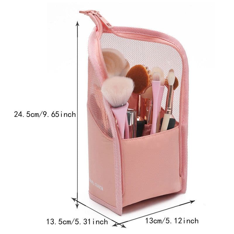 image-Makeup Brush Case Makeup Brush Holder Travel Waterproof Cosmetic Bag Stand-up Foldable Makeup Cup With Zipper