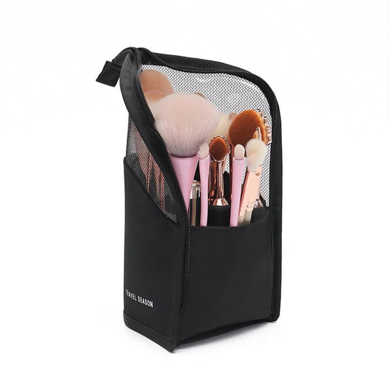image-Makeup Brush Case Makeup Brush Holder Travel Waterproof Cosmetic Bag Stand-up Foldable Makeup Cup With Zipper