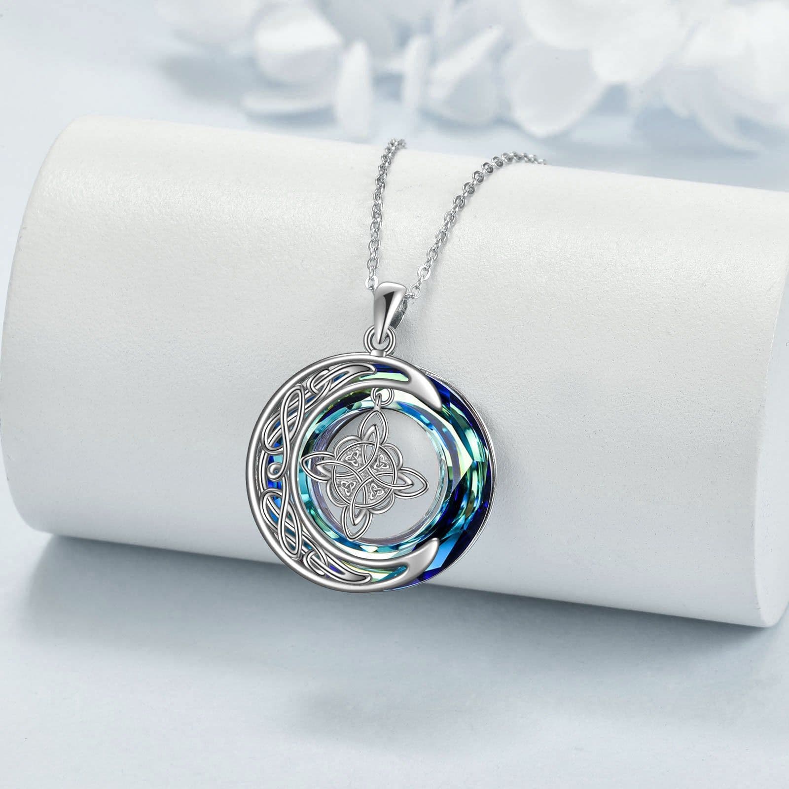 image-Celtic Moon Witch Knot 925 Sterling Silver Witch Good Luck Crystal Necklace