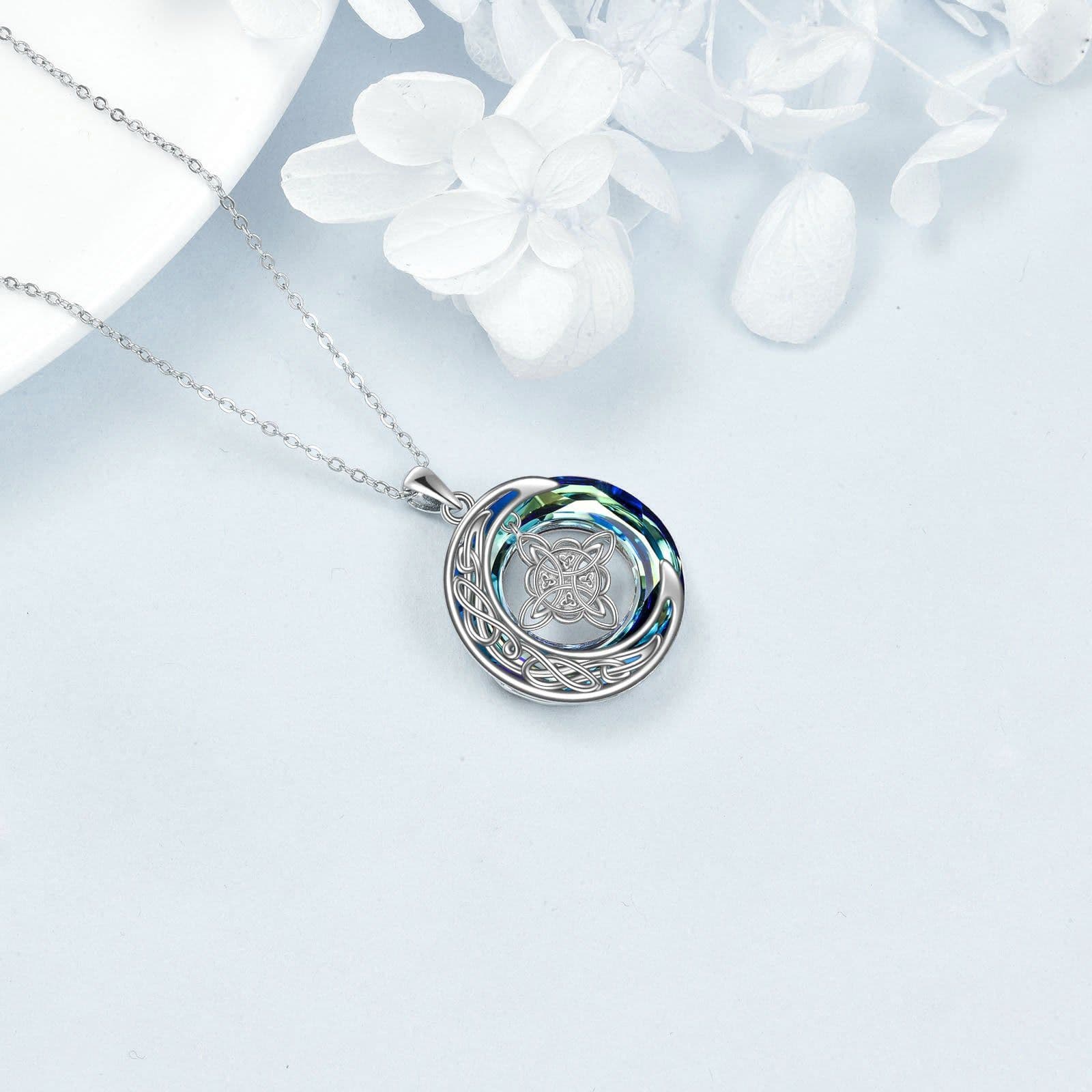 image-Celtic Moon Witch Knot 925 Sterling Silver Witch Good Luck Crystal Necklace