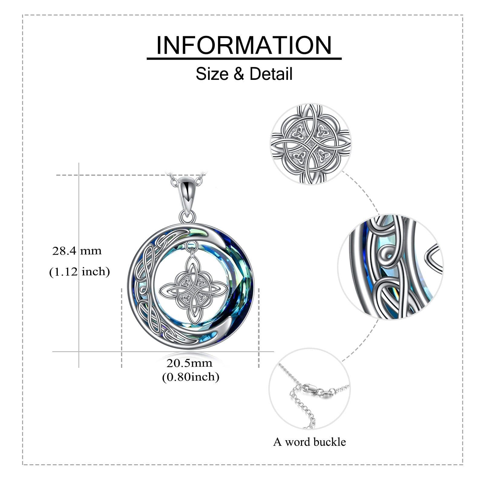 image-Celtic Moon Witch Knot 925 Sterling Silver Witch Good Luck Crystal Necklace