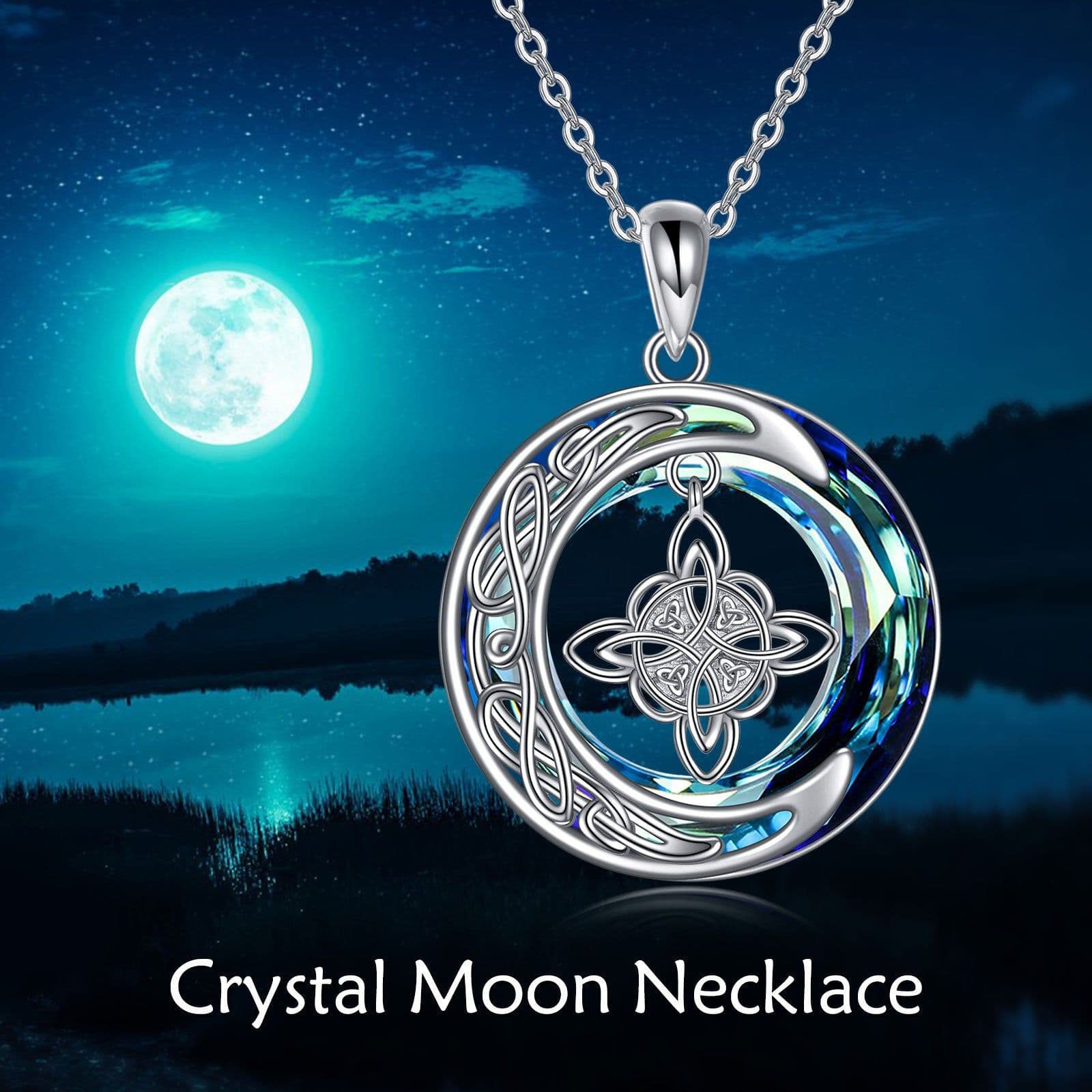 image-Celtic Moon Witch Knot 925 Sterling Silver Witch Good Luck Crystal Necklace