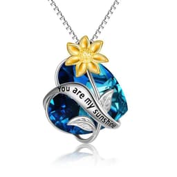 image-You Are My Sunshine Sunflower Pendant Necklace In Sterling Silver With Crystal