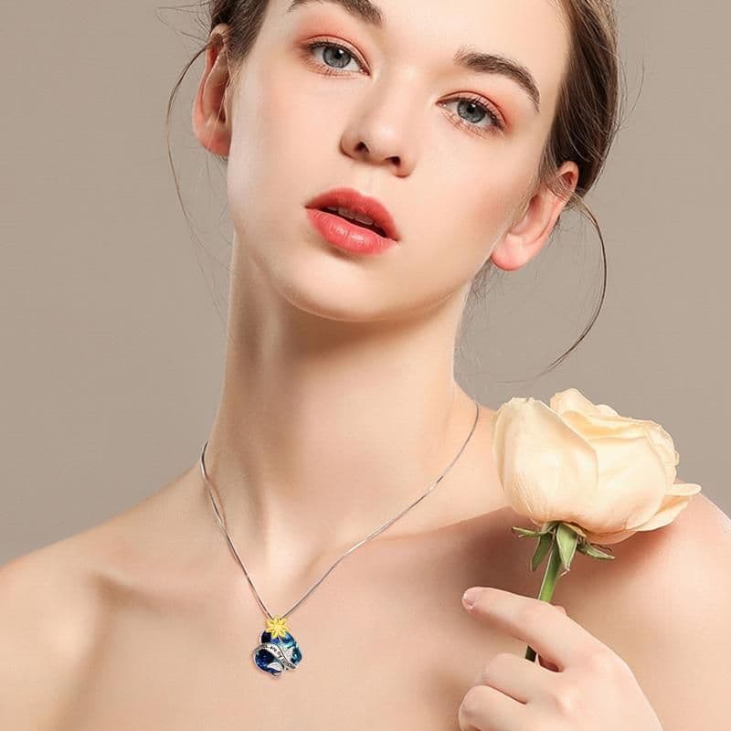 image-You Are My Sunshine Sunflower Pendant Necklace In Sterling Silver With Crystal